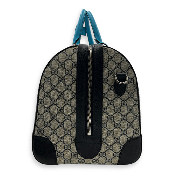 Safoy Blue Duffle Bag in Coated Canvas, Silver hardware