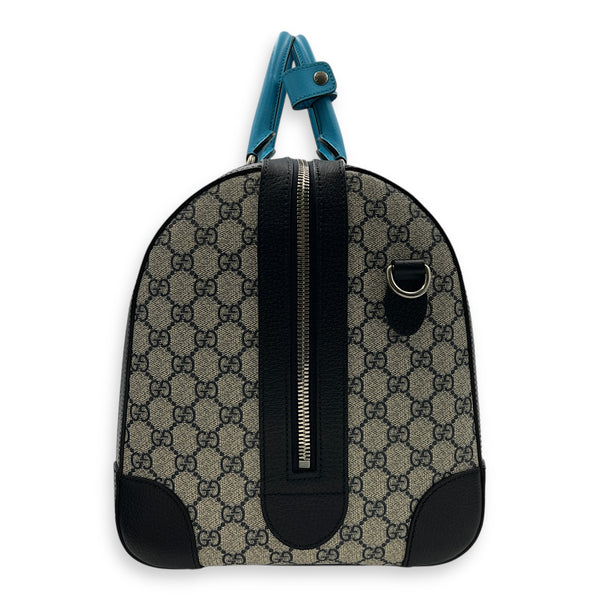 Safoy Blue Duffle Bag in Coated Canvas, Silver hardware