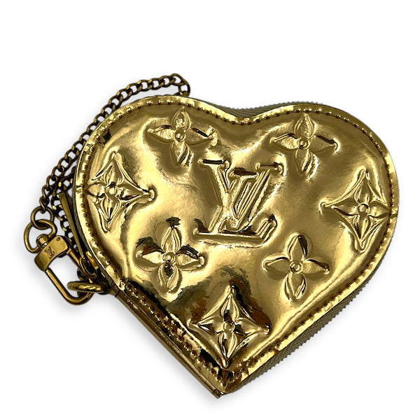 Miroir Heart Coin Pouch Charm Gold in Patent Leather, Gold hardware