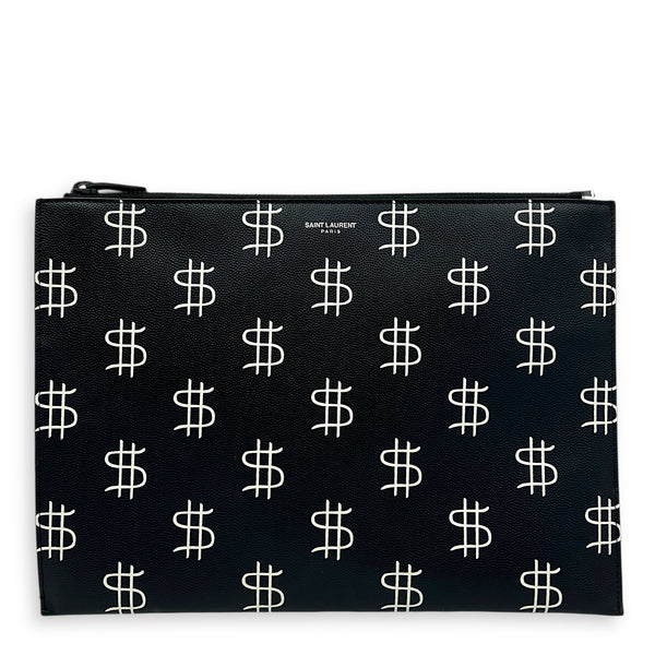 Dollar Sign Zip Pouch Black in Pebbled Calfskin, Monochrome hardware