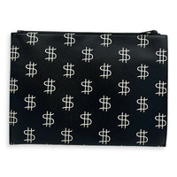 Dollar Sign Zip Pouch Black in Pebbled Calfskin, Monochrome hardware
