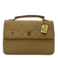 Vintage CC Double Turnlock Shoulder Bag Beige in Lambskin, Gold hardware