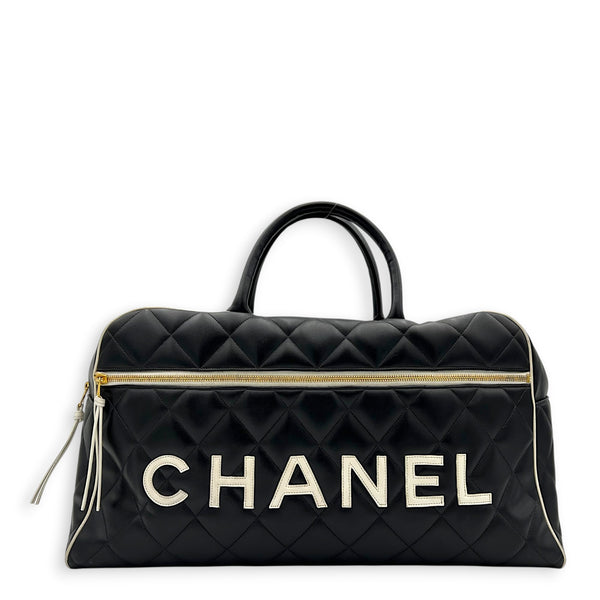 CC Bowling Top Handle Bag Black in Calfskin, Gold hardware