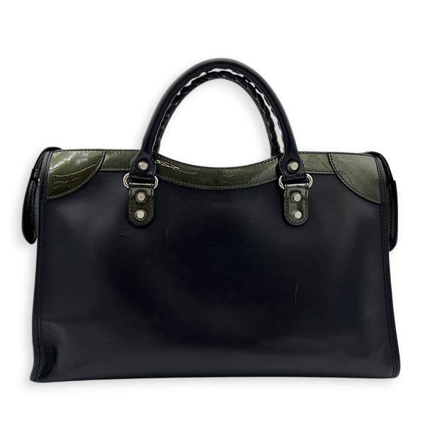 City Top Handle Bag Black in Calfskin, Silver hardware