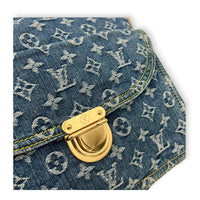 Sac Plat Shopper Top Handle Bag Blue in Denim, Gold hardware