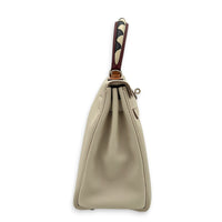 Kelly Gallop 28 Craie/Black/Fauve/Rouge H Top Handle Bag in Togo, Palladium hardware