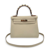 Kelly Gallop 28 Craie/Black/Fauve/Rouge H Top Handle Bag in Togo, Palladium hardware