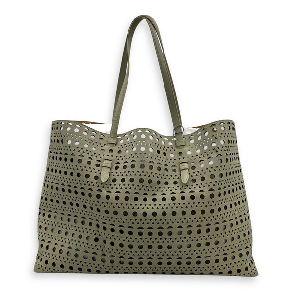 Mina Laser Cut 44 White Top Handle Bag in Calfskin, Silver hardware