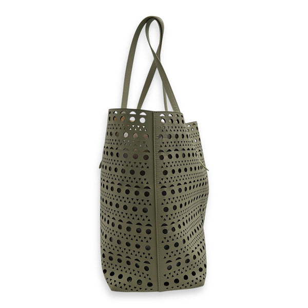 Mina Laser Cut 44 White Top Handle Bag in Calfskin, Silver hardware