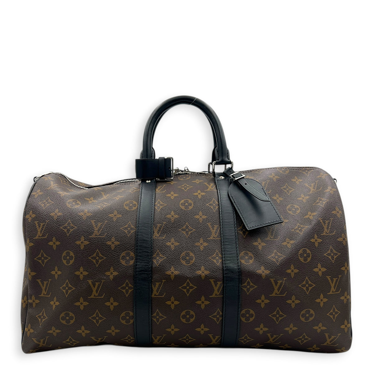 Keepall 45 Brown Top Handle Bag in Monogram Coated Canvas, Silver hardware