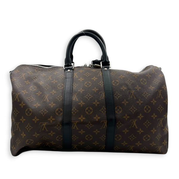 Keepall 45 Brown Top Handle Bag in Monogram Coated Canvas, Silver hardware