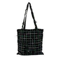 Robot Shopper Bag Black Top Handle Bag in Tweed, Silver hardware