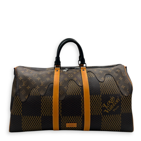 x NIGO Keepall 50 Brown Top Handle Bag in Coated Canvas, Gold hardware