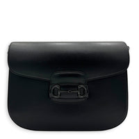 Horsebit 1955 Large Black Shoulder Bag in Calfskin, Black hardware