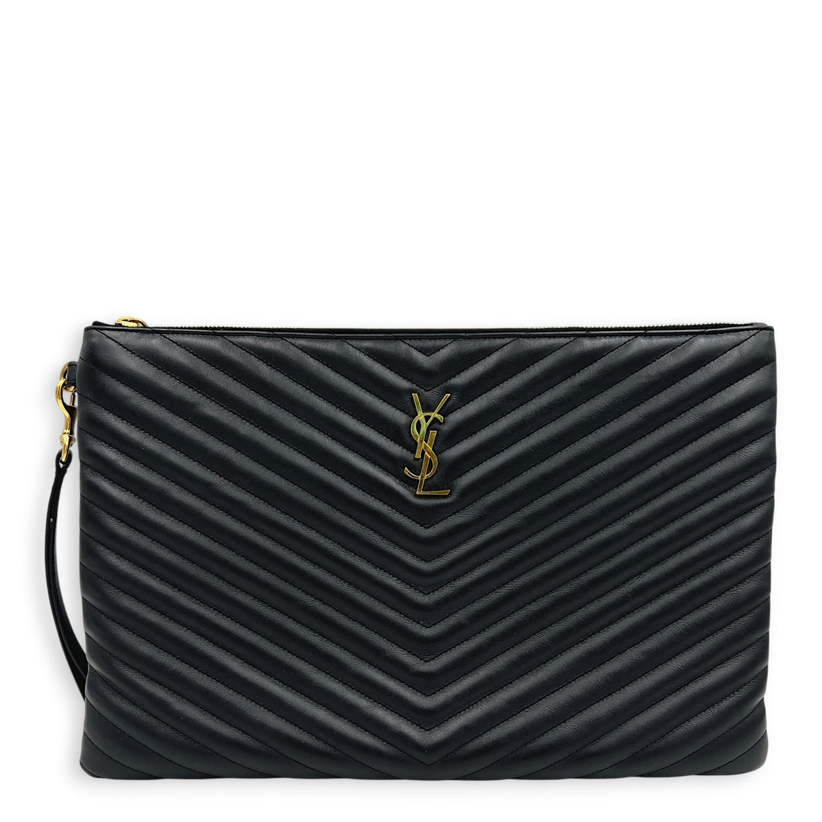 Cassandra Pouch Black in Calfskin, Gold hardware