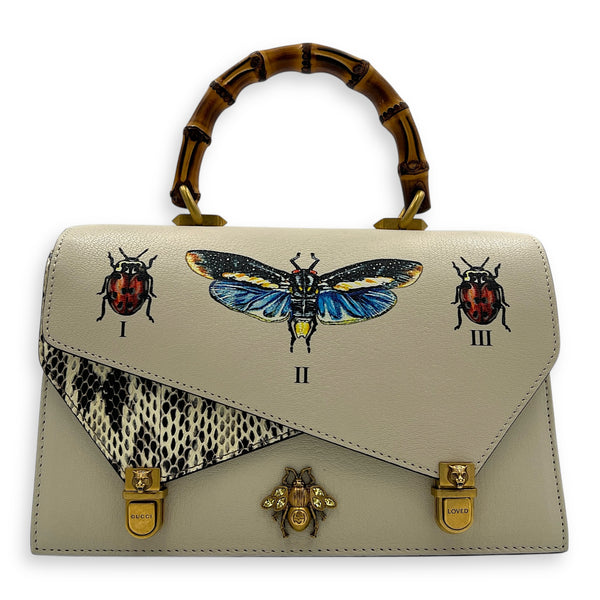 Ottilia Bamboo Top Handle Bag White in Calfskin, Gold hardware
