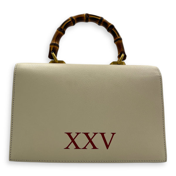 Ottilia Bamboo Top Handle Bag White in Calfskin, Gold hardware