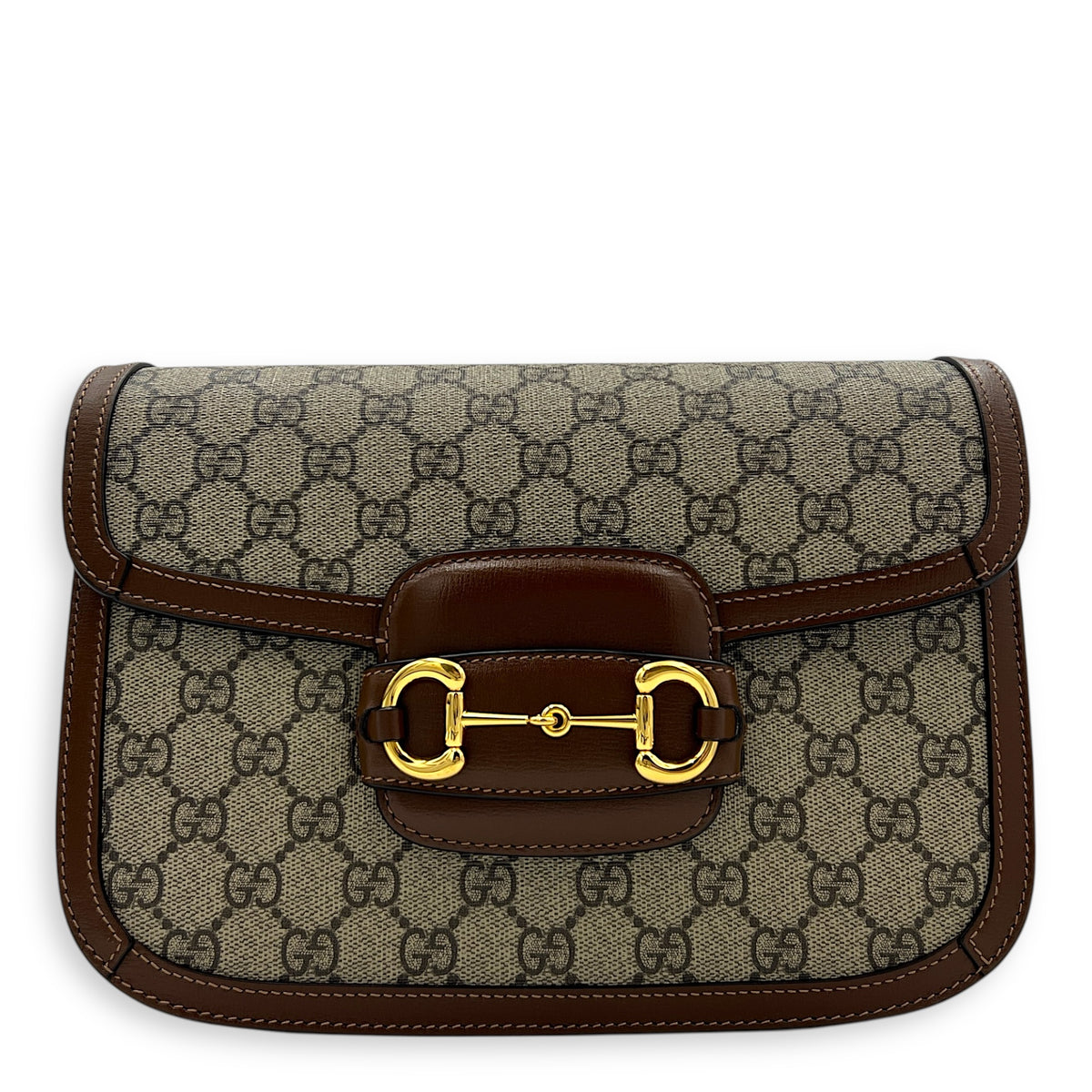 Horsebit 1955 Shoulder Bag Brown in Coated Canvas, Gold hardware