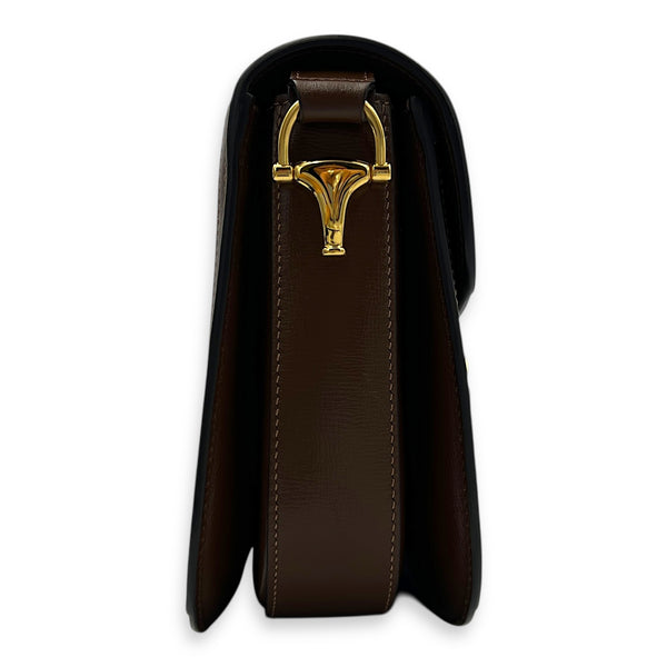 Horsebit 1955 Shoulder Bag Brown in Coated Canvas, Gold hardware