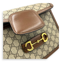 Horsebit 1955 Shoulder Bag Brown in Coated Canvas, Gold hardware