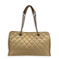 French Riviera Beige Shoulder Bag in Caviar Leather, Silver hardware