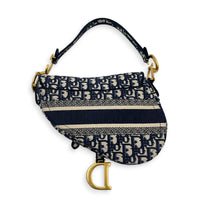 Saddle Medium Blue Shoulder Bag in Jacquard, Gold hardware