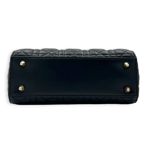 Lady Dior Small Black Top Handle Bag in Lambskin, Gold hardware