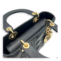Lady Dior Small Black Top Handle Bag in Lambskin, Gold hardware