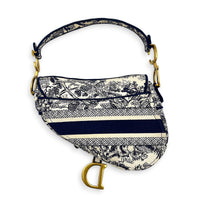 Saddle Medium Blue Shoulder Bag in Jacquard, Gold hardware
