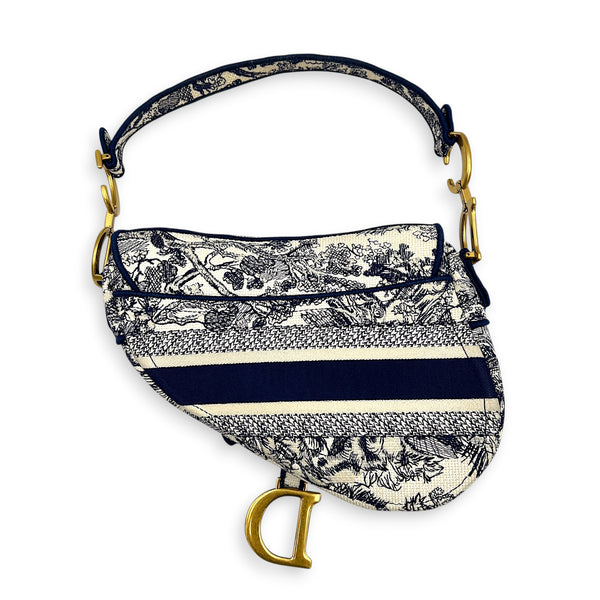 Saddle Medium Blue Shoulder Bag in Jacquard, Gold hardware