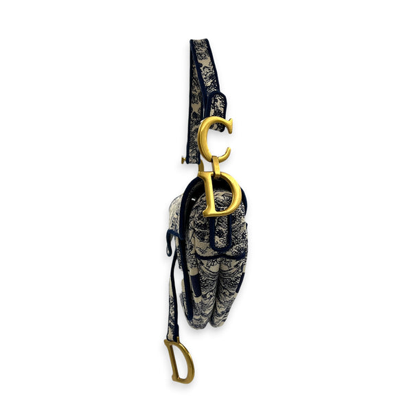 Saddle Medium Blue Shoulder Bag in Jacquard, Gold hardware