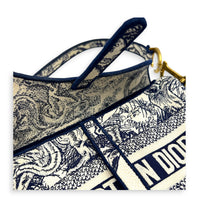 Saddle Medium Blue Shoulder Bag in Jacquard, Gold hardware