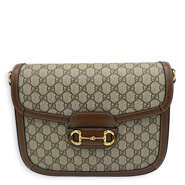 Horsebit 1955 Brown Crossbody Bag in Coated Canvas, Gold hardware
