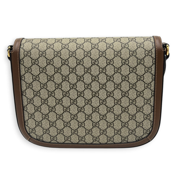Horsebit 1955 Brown Crossbody Bag in Coated Canvas, Gold hardware