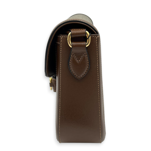 Horsebit 1955 Brown Crossbody Bag in Coated Canvas, Gold hardware