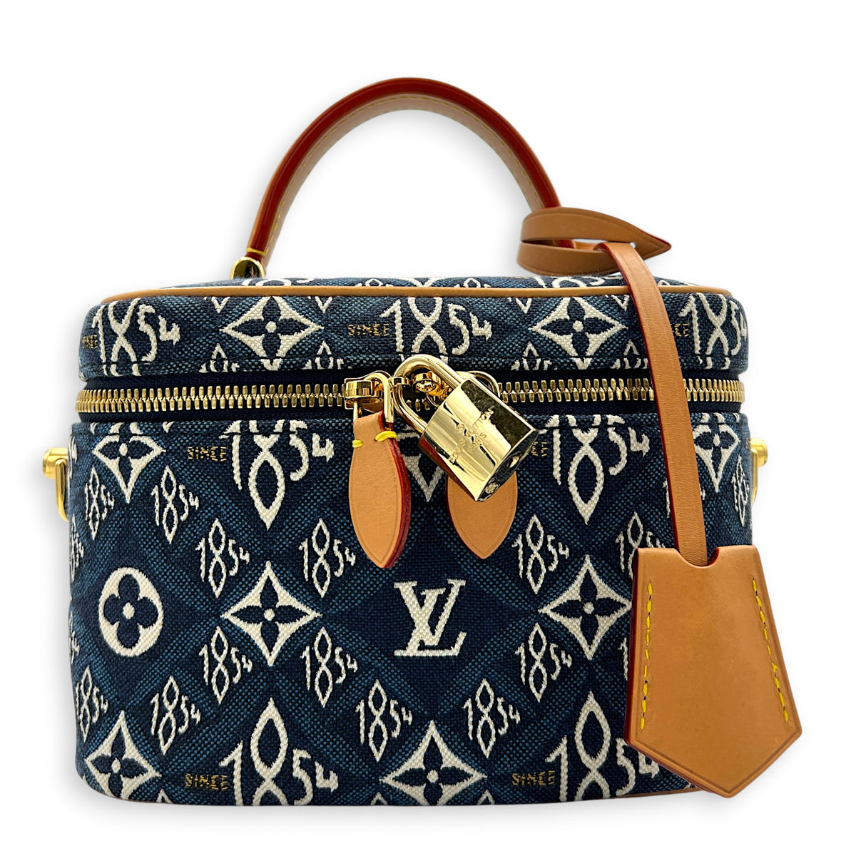 Vanity Blue Top Handle Bag in Jacquard, Gold hardware