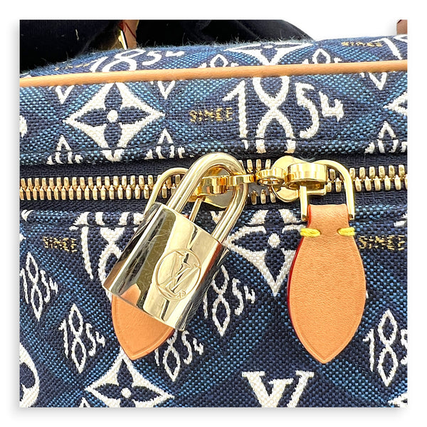 Vanity Blue Top Handle Bag in Jacquard, Gold hardware