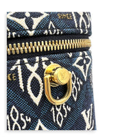 Vanity Blue Top Handle Bag in Jacquard, Gold hardware