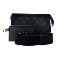 Gaston Black Crossbody Bag in Coated Canvas, Silver hardware
