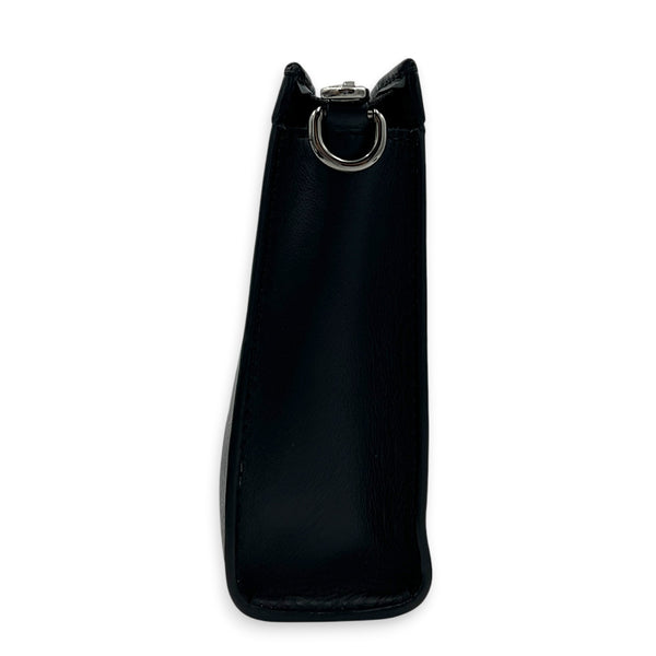 Gaston Black Crossbody Bag in Coated Canvas, Silver hardware