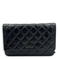2.55 Black Wallet On Chain in Crinkled Patent, So Black hardware
