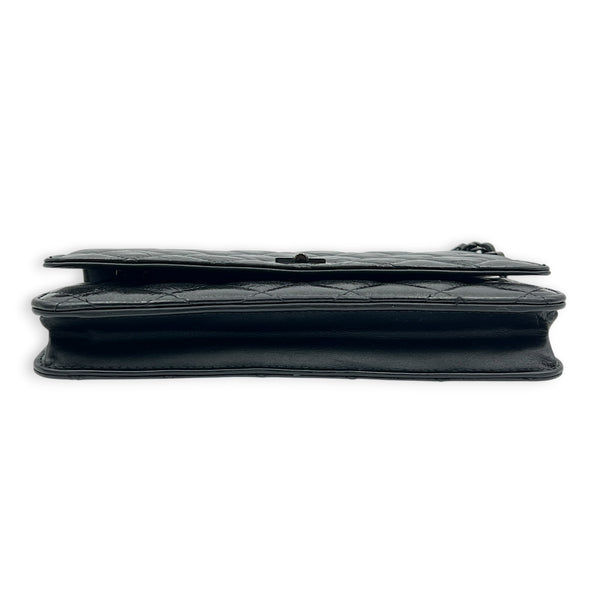 2.55 Black Wallet On Chain in Crinkled Patent, So Black hardware