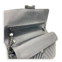 2.55 Medium Black Chevron Shoulder Bag in Calfskin, So Black hardware