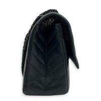 2.55 Medium Black Chevron Shoulder Bag in Calfskin, So Black hardware