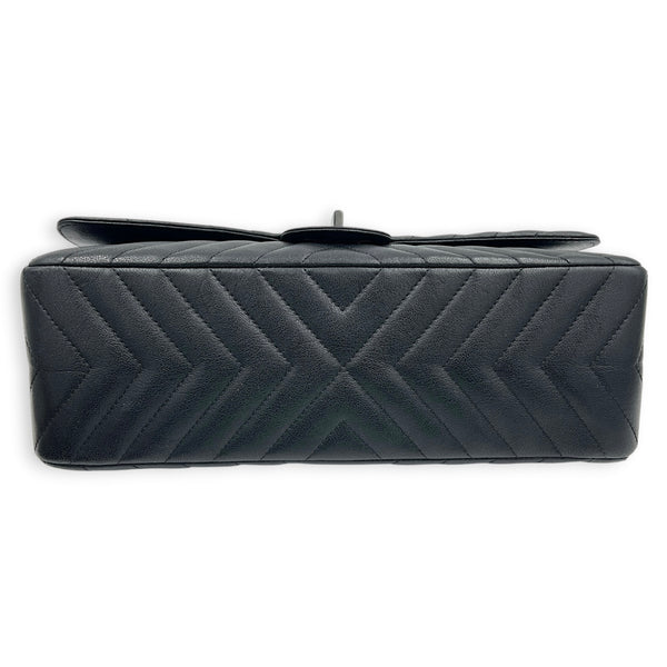 2.55 Medium Black Chevron Shoulder Bag in Calfskin, So Black hardware