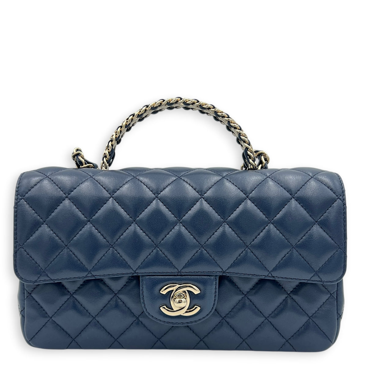 Classic 23A Crystal Blue Top Handle Bag in Lambskin, Gold hardware