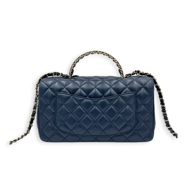 Classic 23A Crystal Blue Top Handle Bag in Lambskin, Gold hardware