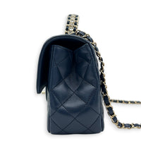 Classic 23A Crystal Blue Top Handle Bag in Lambskin, Gold hardware