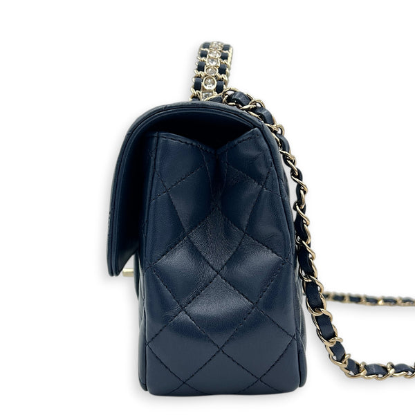 Classic 23A Crystal Blue Top Handle Bag in Lambskin, Gold hardware