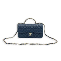 Classic 23A Crystal Blue Top Handle Bag in Lambskin, Gold hardware